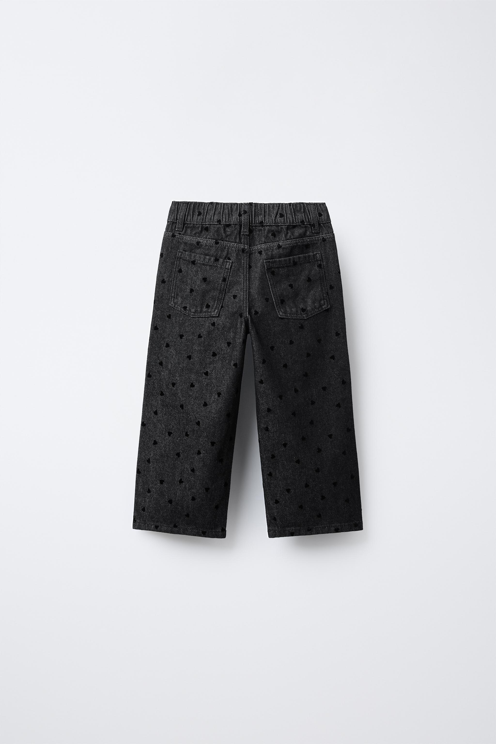 FLOCKED HEART WIDE LEG JEANS